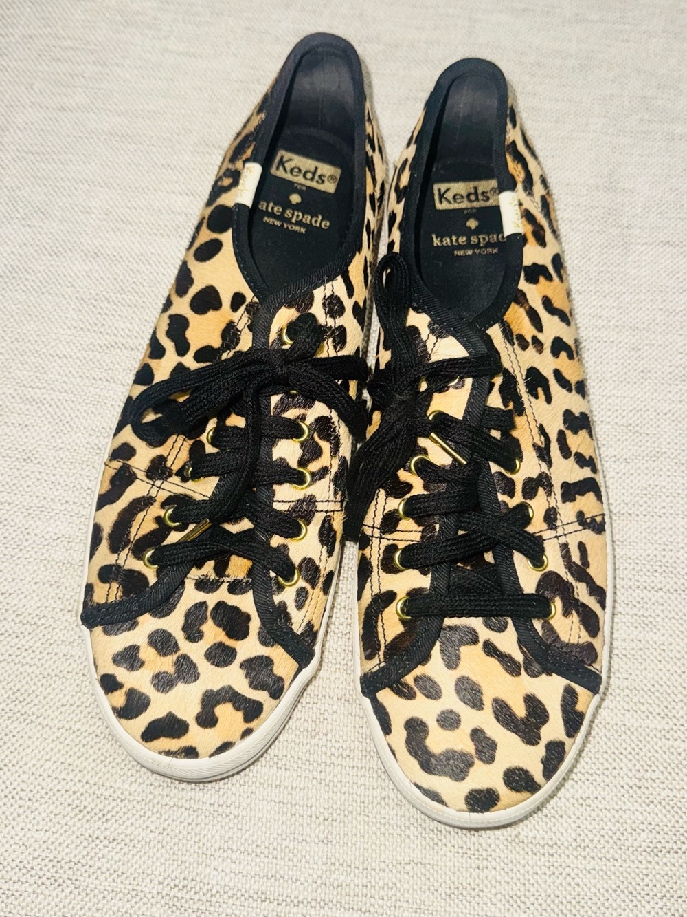 kate spade x Keds Leopard Print Lace-Up Sneakers in tan and black - Picture 3 of 5